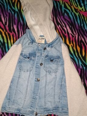 Wallflower Light Blue Denim Jacket with Cream-Striped Hood